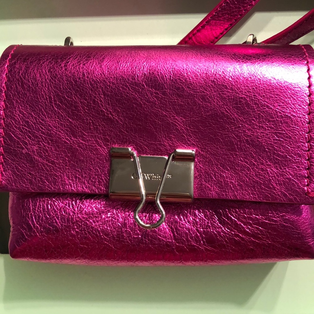 OFF-WHITE metallic fuchsia crossbody bag